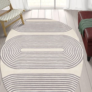 5x7 Oval Tufted Rug, Spiral Carpet, Handmade ! 6x9, 7x10, 8x10 ! Ivory Color, Sage Geometric Wool Rug, Bed, Living, Room Carpets
