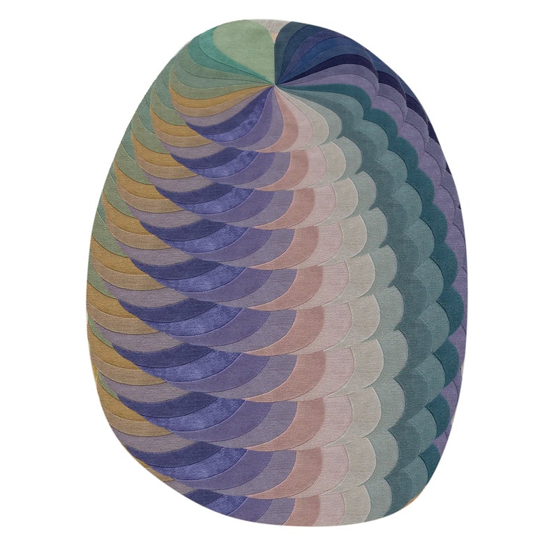 Handtufted Rug 9x10, Abstract Wool, Oval Shape 8x11, 7x10, 6x9 Peacock Feather Rugs, Hallway, Bed, Living Room Carpets image 7