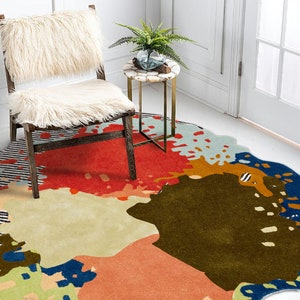 Abstract Rug 8x10 9x11, 10x13, 11x13 Handmade Irregular Shape Carpet Tufted Wool Rugs Bed, Living, Kids, Room Carpets image 4