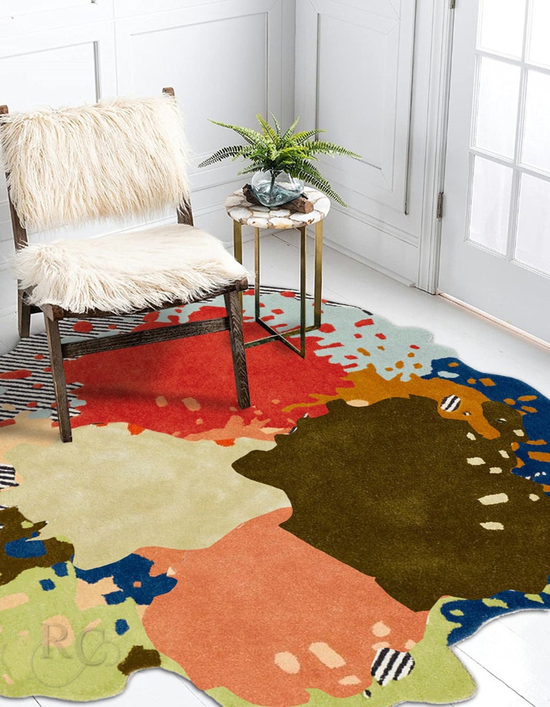 Abstract Rug 8x10 9x11, 10x13, 11x13 Handmade Irregular Shape Carpet Tufted Wool Rugs Bed, Living, Kids, Room Carpets image 4