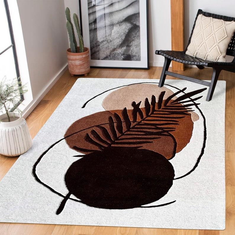 Hand Tuffed Rug 9x13 ! Geometric Carpet 8x11 ! 7x10 Bedroom Rugs ! 6x9, 6x8, 5x8 ! White Color ! Leaf Design ! Living Room, Hallway