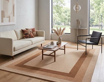 Handmade Tufted Rug Beige 8x10 - Mid Century Modern Wool Area Rug for Living Room, Bedroom