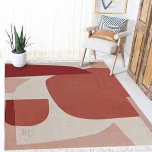 Hand Knotted Rug 7x10 ! Contemporary Carpet ! Peach Area Rugs ! 8x11, 9x13, 10x14 ! Geometric Wool ! Bed, Living, Room Carpets