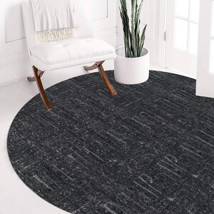 Black Area Rug 5x5 ! 6x6 Living Room Carpet ! Geometric Wool ! 7x7, 8x8, 9x9 ! 10x10 Hand Knotted Rugs ! Round Shape