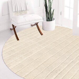 Hand Knotted Rug 5x5, 6x6 Living Room Carpet, Beige Area Rug ! 7x7, 8x8, 9x9 ! Round Shape, Hallway Carpets