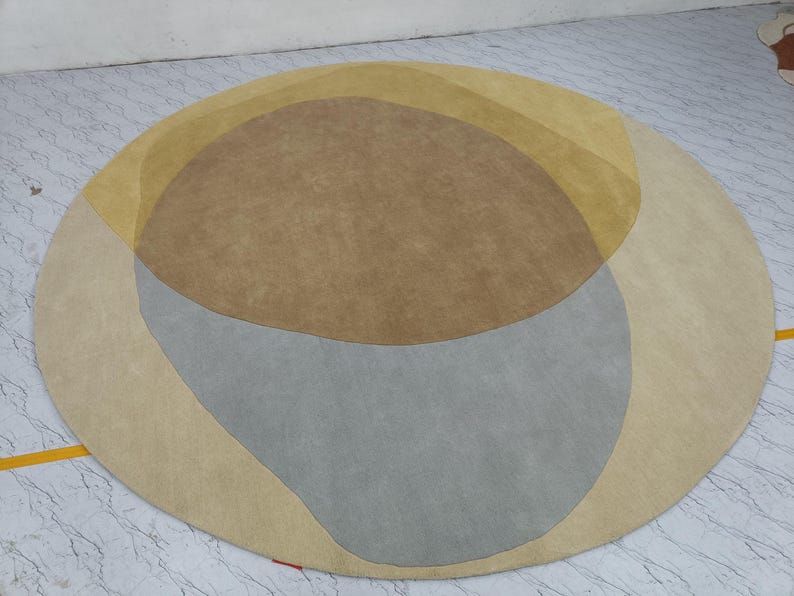 Yellow Round Rug: Hand Tufted Modern Wool Rug 9x9, 10x10 image 10