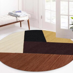 Flat Weave Carpet | Hand Woven Wool | 9x9, 10x10, 7x7, 12x12 | Round Area Rugs | Handmade | Contemporary Carpet | Living Room Rugs