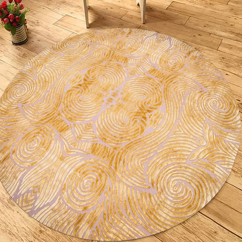 9x9 Tufted Rug, Handmade, Geometric Wool 8x8, 7x7, 6x6 Bed, Living, Room, Hallway Carpet, Round Area Rugs, Beige and Mustard Carpets image 6