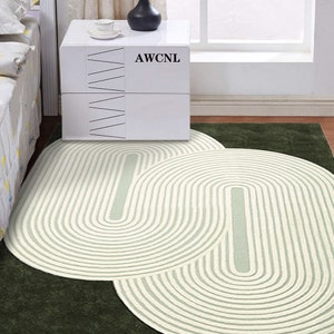 Green Area Rug 5x8, Wool Tufte, Handmade ! 6x9, 7x10, 8x11 ! 9x12 Bedroom Rugs, Geometric Wool, 10x13 Living Room Carpet