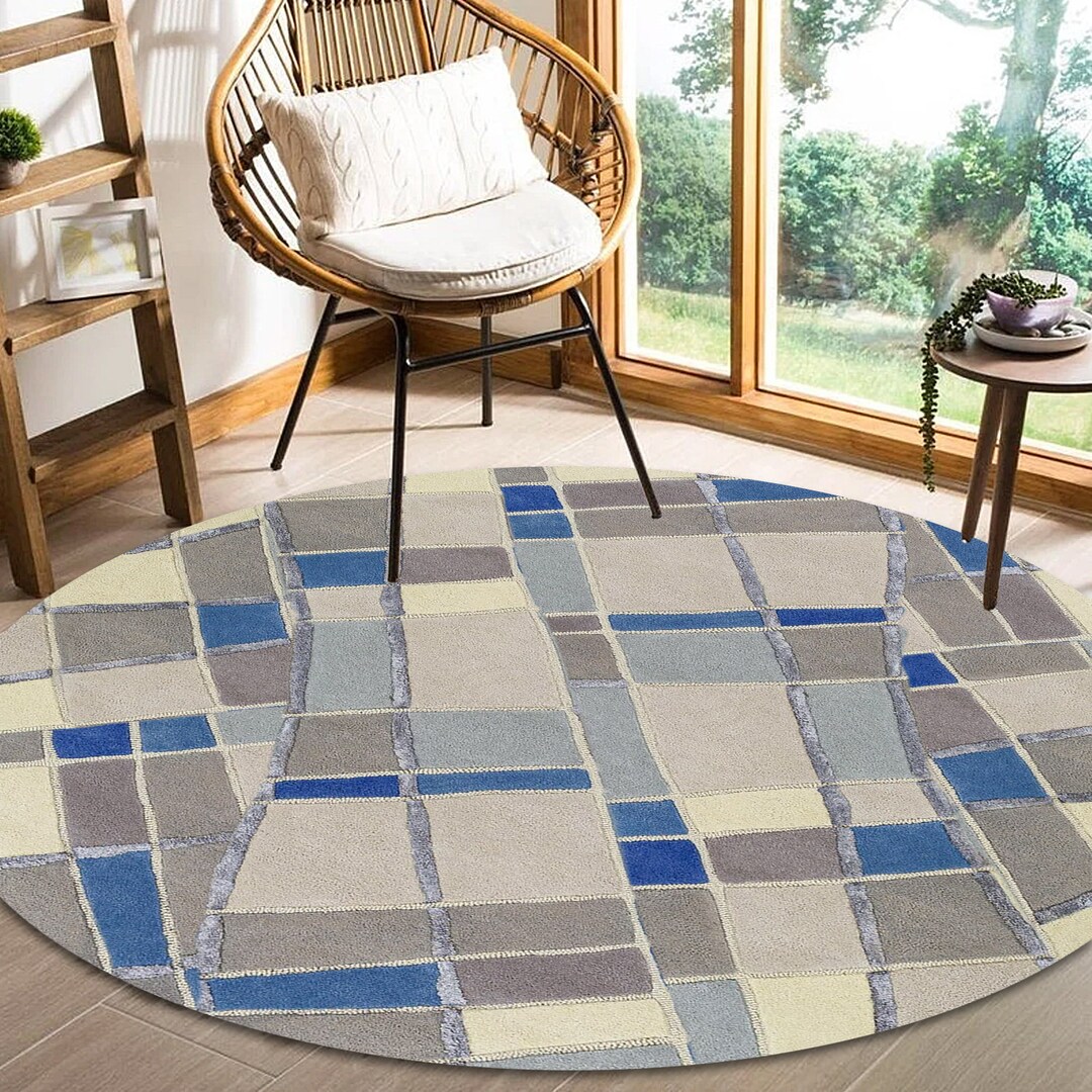 5x5, 6x6 Grey Area Rug ! Hand Tufting ! Geometric Wool Carpet 7x7, 8x8 ...