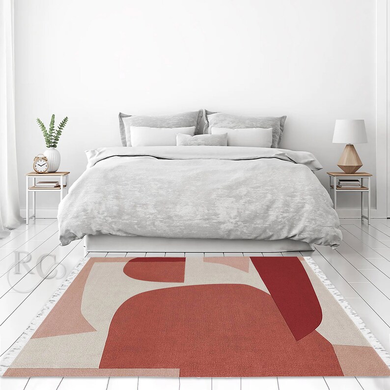 Hand Knotted Rug 7x10 ! Contemporary Carpet ! Peach Area Rugs ! 8x11, 9x13, 10x14 ! Geometric Wool ! Bed, Living, Room Carpets