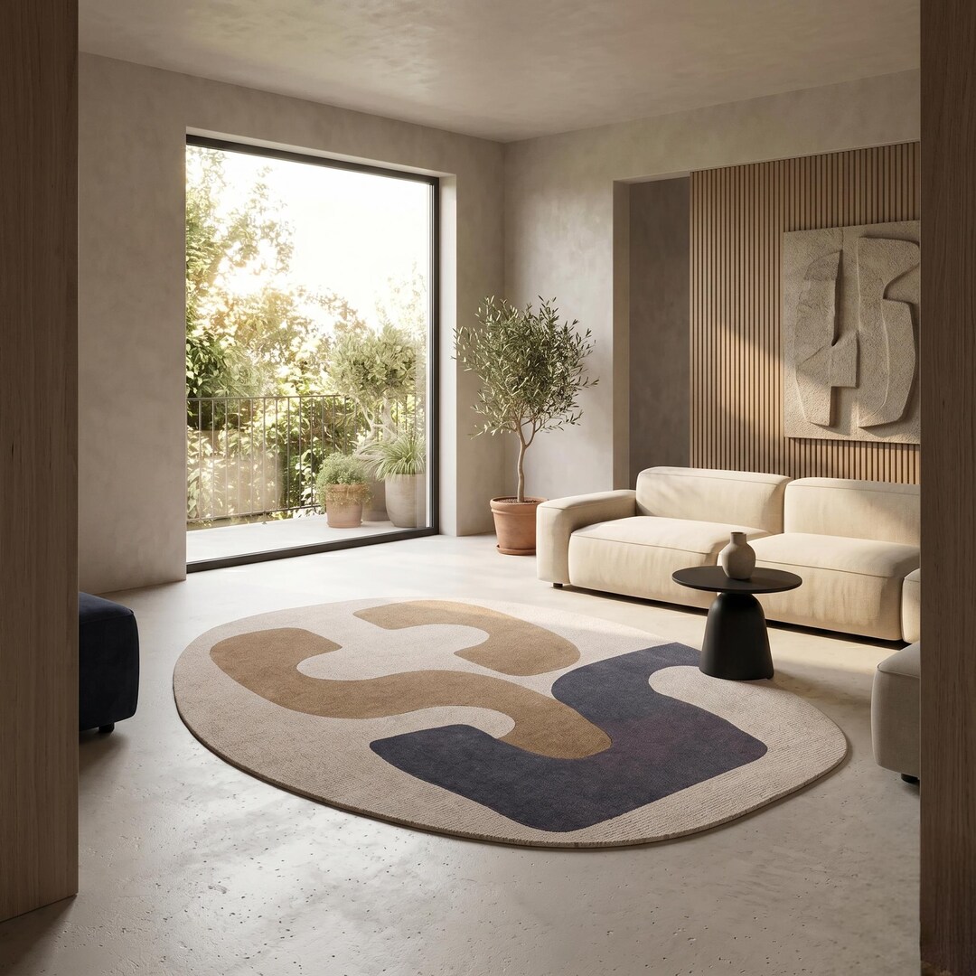 Irregular Oval Rug Oval Hand Tufted Wool Area Rug | Boho Living Room Rugs | Irregular ...