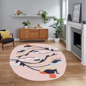 5x7 Pink Rug ! Tufted Wool ! Geometric Design ! 6x8, 7x10, 8x11 ! Oval Area Rugs ! Bed, Living, Hallway Carpet
