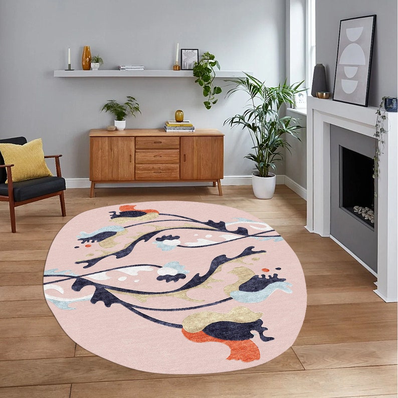 5x7 Pink Rug ! Tufted Wool ! Geometric Design ! 6x8, 7x10, 8x11 ! Oval Area Rugs ! Bed, Living, Hallway Carpet