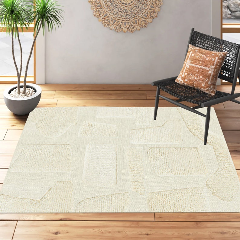 White Area Rug 6x9 Handmade 7x10, 8x11, 9x13 Bed, Living Room Carpets Hand Woven Rugs Geometric Design Flat Weave Carpet image 5
