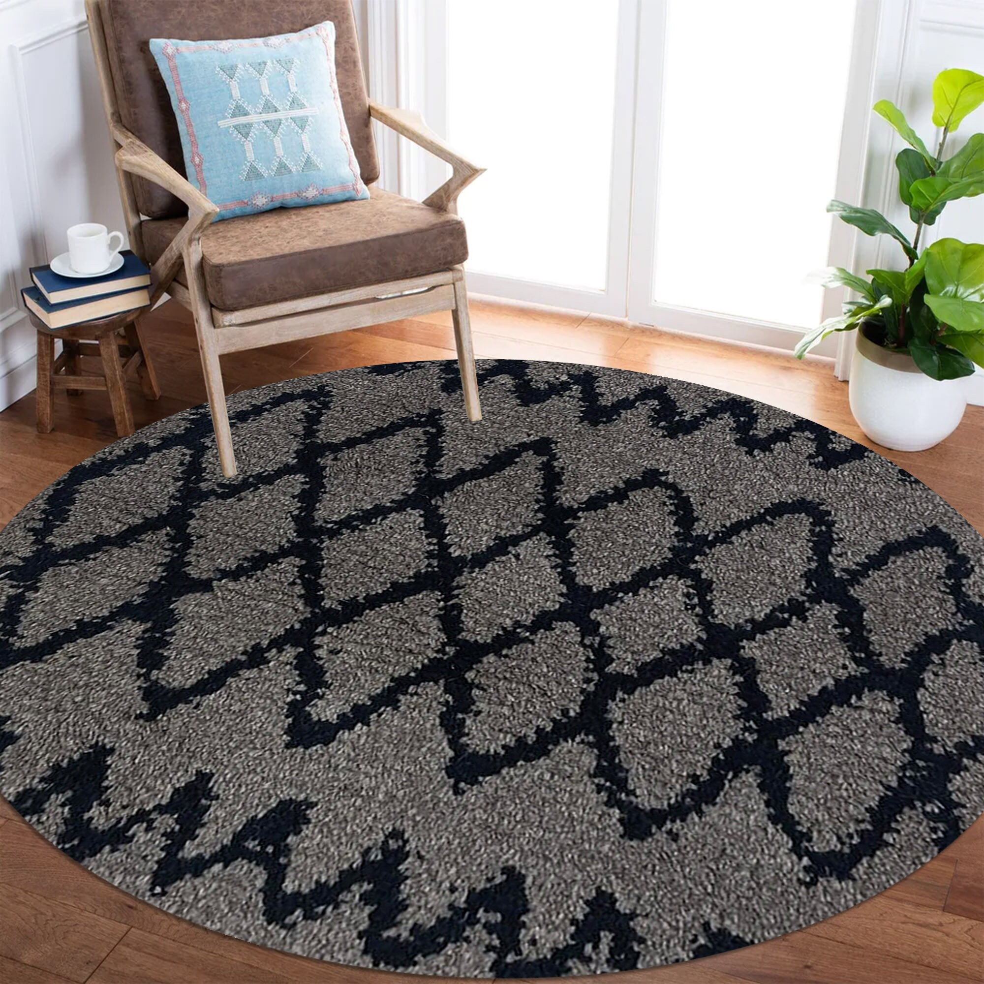 Round Grey Rug Wool Hand-tufted Wool Round Rug: Dark Gray Geometric Carpet - Etsy