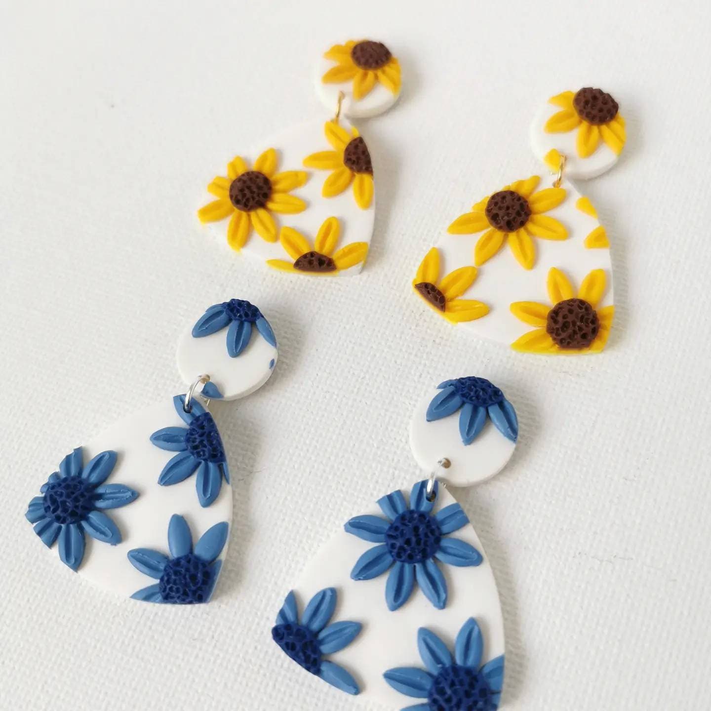 Sunflower Statement Floral Clay Earrings, Mexican Style Fiesta Jewelry,  Colorful Ethnic Floral Earrings, Embroidery Polymer Clay Dangles 