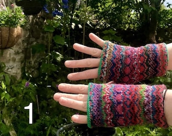 Fair isle knitted wrist warmers with merino lining