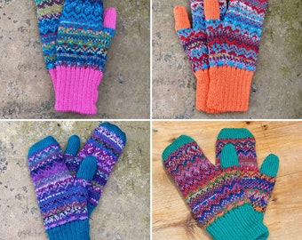 Fair isle mittens with merino lining.