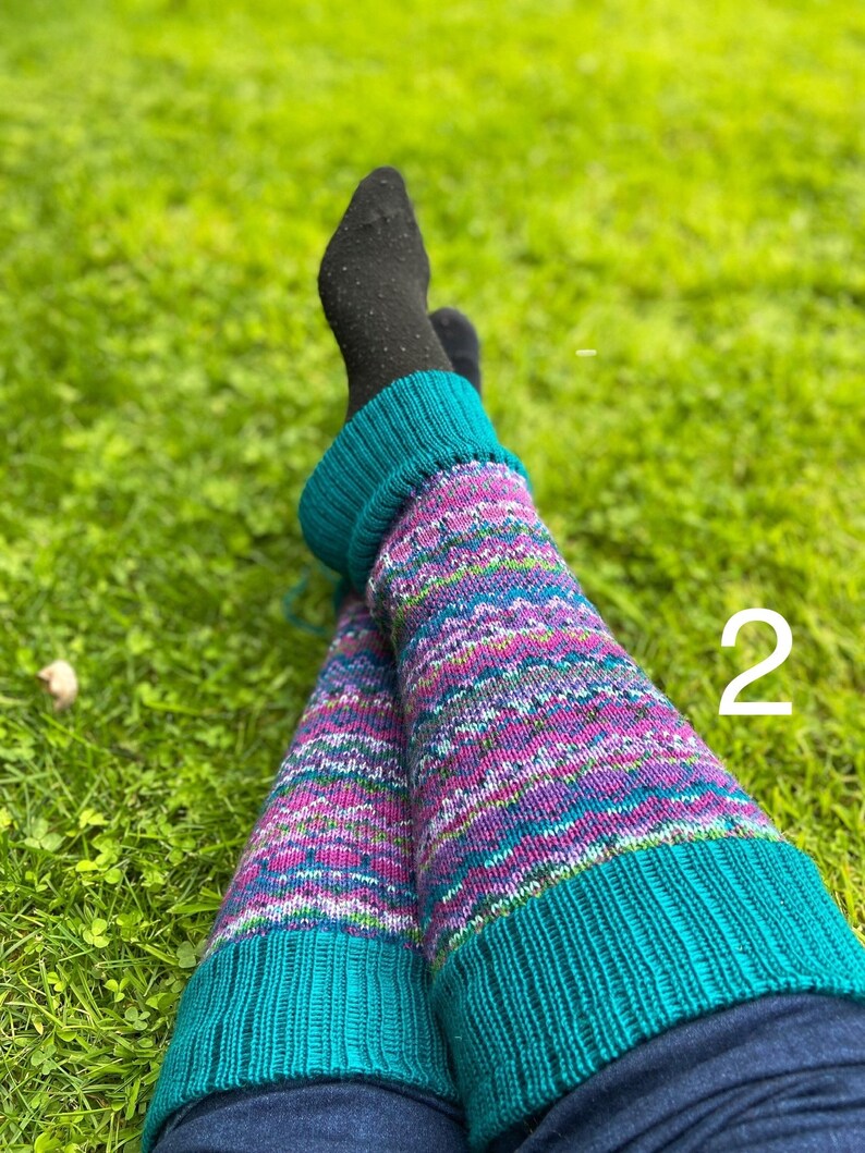 Fair isle leg warmers with merino rib. image 2