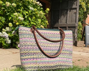 Fairisle handbag pink and green