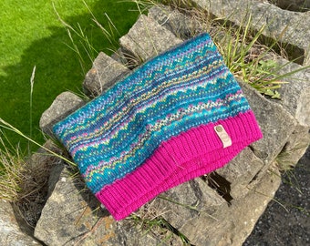 Knitted fair isle snood with merino cuffs