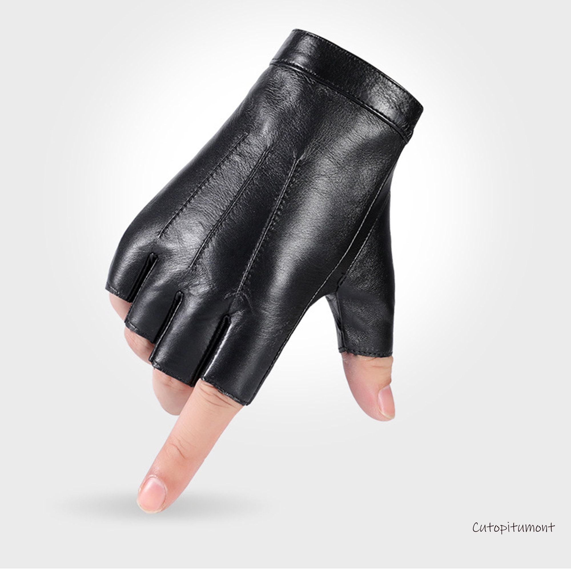 SEABIRR Driving Gloves Men Fingerless Leather Gloves Thin Half Finger Black  Glove(PU/S) at  Men's Clothing store