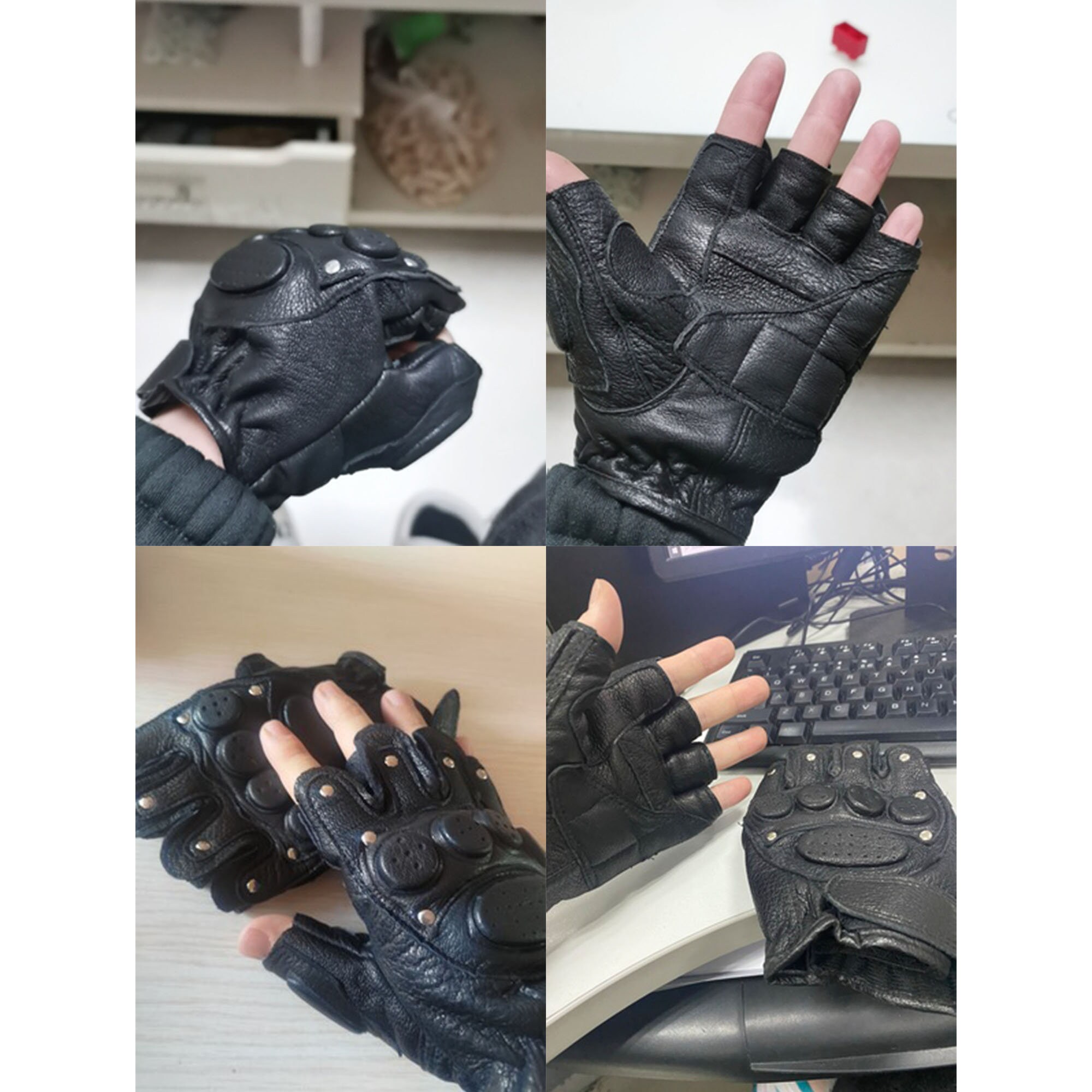 Sheepskin Half-finger Gloves for Men,cycling Driving Climbing Gloves,  Motorcycle Tactical Gloves,cyberpunk Goth Punk Ninja Leather Gloves 