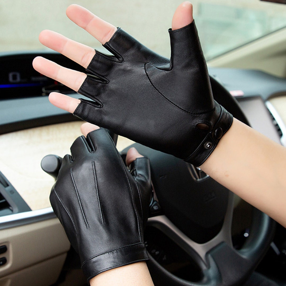 Leather Fingerless Gloves for Men, Fingerless Gloves, Black Driving ...