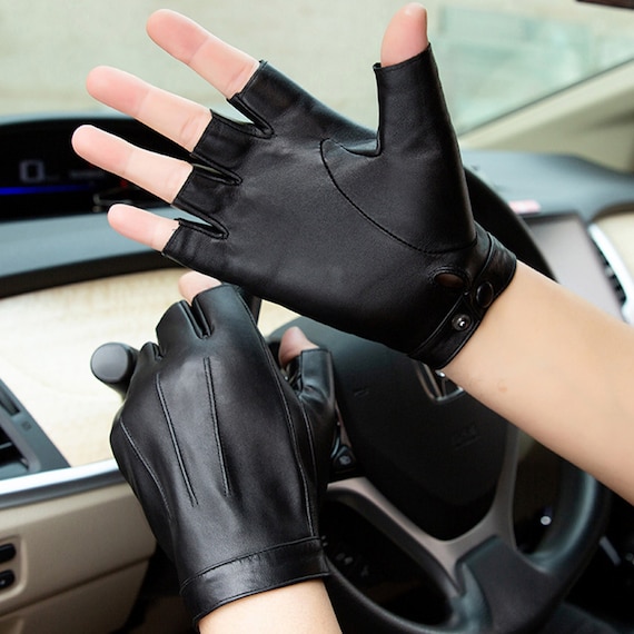 Guantes de cuero sin dedos para hombres, guantes sin dedos, guantes de  conducción negros, medio guantes de invierno, pantalla táctil, guantes de  media palma, corte de dedo -  México