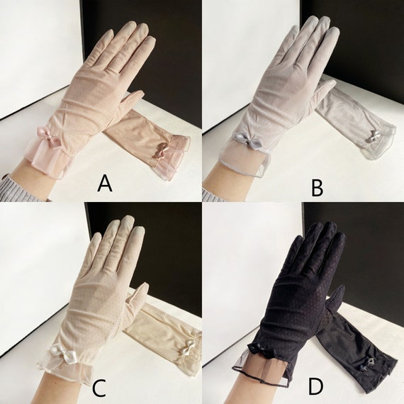 Women Chiffon Edge Bow Sunscreen Gloves,summer Anti-uv Driving Gloves,non-slip  Breathable Gloves,outdoor Sun Uv Protection Gloves,mom Gift 