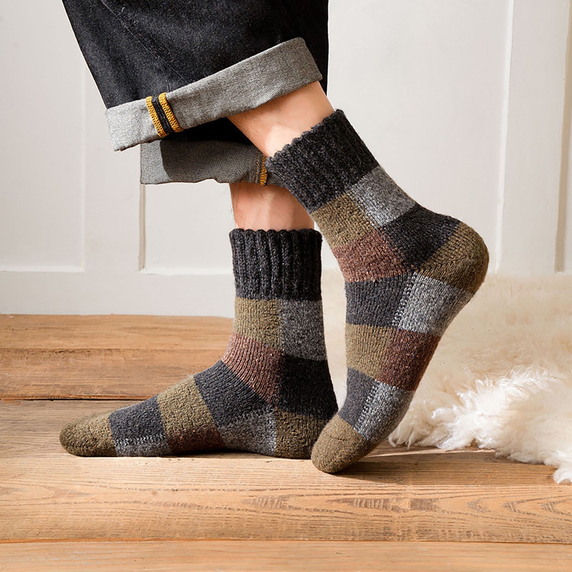 1 pair Pure Natural Wool Socks Mid Thigh Socks Men Fashion Etsy