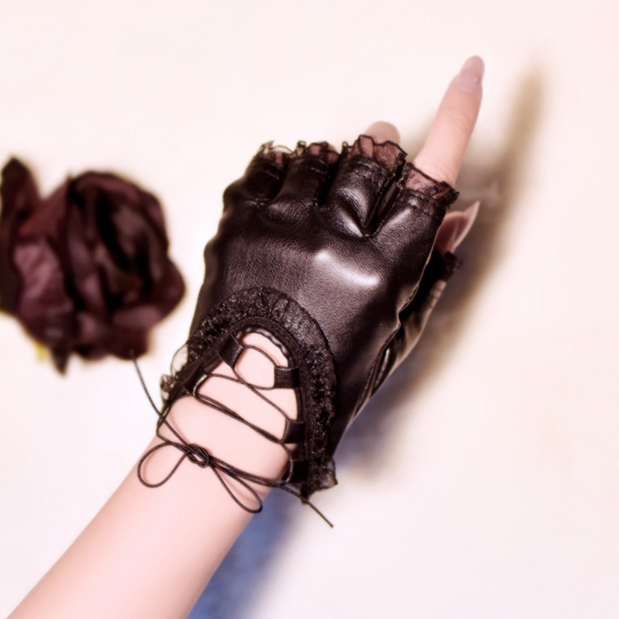 Gothic Black Leather Glovespunk Fingerless Glovesgoth 