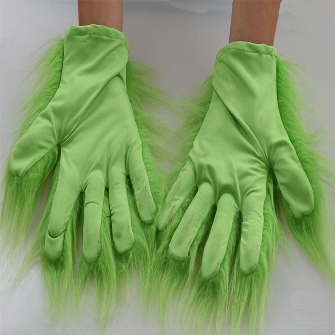Christmas Gloves,grinch Gloves,christmas Carnival Party Adornment,green Fur Monster Costume