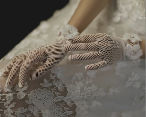 Guanti da sposa da donna guanti bianchi in tulle lunghi in pizzo da sposa