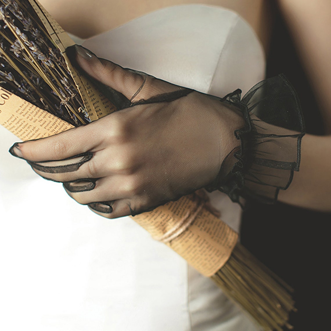 Blacke Sheer Lace Glovesvintage Opera Glovesbridal Tulle Etsy