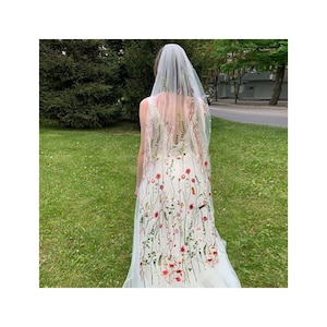 Adinas Bridal Wildflower Embroidered Veil Cathedral