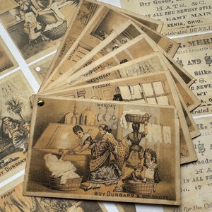 Viktorianischer Wochentag Werbekarten Printables, Junk Journal Ephemera, Häusliche Szene Illustrationen, Ideal für PenPal Geschenke & Bücher
