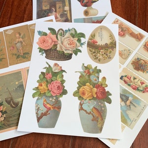 Afdrukbare set Victoriaanse schatten, met kieskeurige snijbloemenvazen, geluksvogels, engelen, schattige poesjes en meer! Perfect voor ongewenste tijdschriften