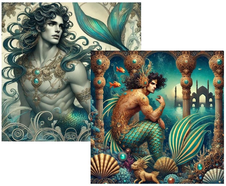 Merman Structure Huge Image Set of Mermaids, Cats and Other Animals, Mermen and Under ...