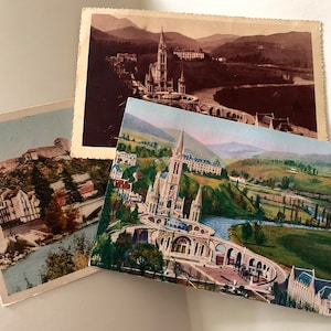 Conjunto para impressão de cartões postais de Lourdes, cartões postais antigos do lugar sagrado de Santa Bernadette, cartões da catedral francesa para diários indesejados ou trocas