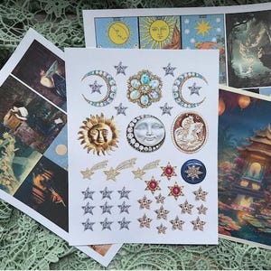 Mini kit numérique Night Magic Ephemera - avec soleil, lune, bijoux étoiles pour journaux indésirables, tenues de journaux, décorations pour correspondants et plus encore !