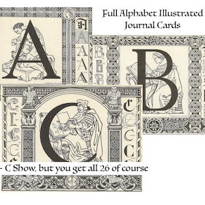 Alfabeto francês antigo para imprimir, primeiras páginas de letras da Enciclopédia Larousse de 1928, todas as letras, além de cartões de diário e cartão postal bônus