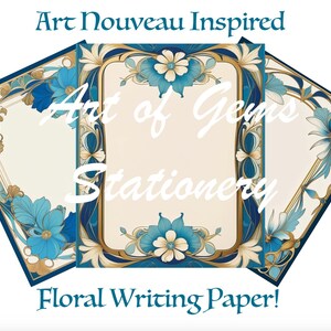 Hermoso papel para escribir y tarjetas de diario con motivos florales azules, inspirados en el Art Nouveau, para imprimir, magníficos artículos de papelería para escribir cartas y páginas de diario basura