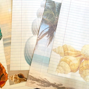 Papel de escrita com tema de praia IMPRIMÍVEL, conjunto de 5, para cartas de correspondência com tema de mar tropical, oceano e concha, páginas de diário, correio feliz