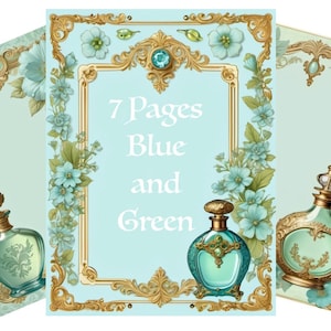 Kit stampabile di carta da lettere con flacone di profumo, splendide pagine di scrittura, disegni floreali e flaconi di vetro, perfetti per diari e lettere spazzatura