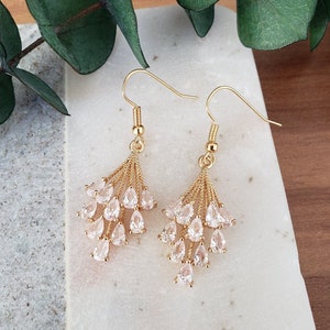 Gold Cubic Zirconia Pear Dangle Earrings| CZ Teardrop Earrings|  Gold Dangle Earrings| Gold Earrings Dangle| Dangle Earrings Women