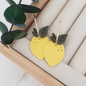Polymer Clay Lemon Earrings| Boho Earrings| Fruit Polymer Clay Earrings| Handmade Clay Earrings| Food Clay Earrings| Summer Clay Earrings