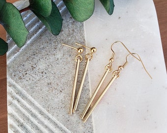 Gold Bar Dangle Earrings| Gold Bar Earrings| Gold Dangle Earrings| Gold Earrings Dangle| Dangle Earrings Women| Simple Gold Earrings