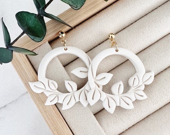 Polymer Clay Leaf Dangle Earrings| Boho Earrings| Floral Polymer Clay Earrings| Clay Leaf Dangle Earrings| Handmade Clay Earring| Clay Hoops